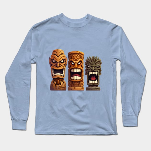 Three Tiki Statues - Getting Freaky At The Tiki Long Sleeve T-Shirt by VelvetRoom